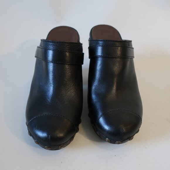 Womens Chanel Black Leather Wood Heel Studded Platform Mules Clogs 38.5 US/8 - Picture 4 of 16